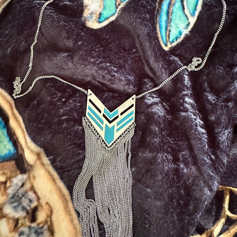 Silver and Blue Chevron Necklace